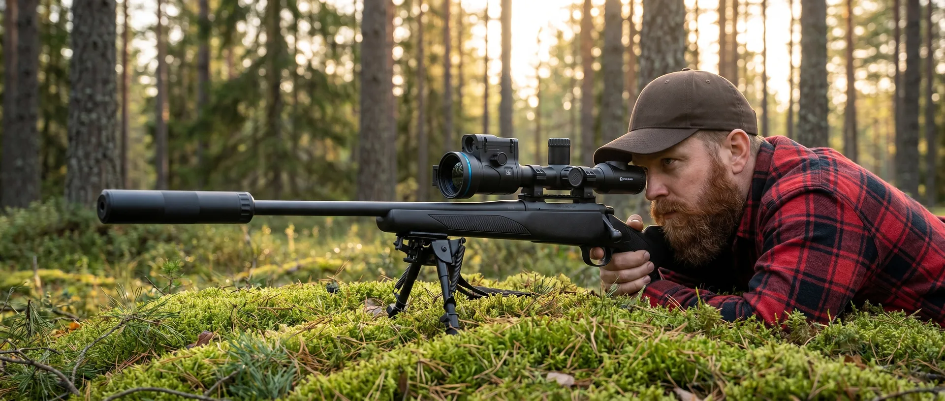 Pulsar Thermion 2 LRF XL60 riffilsjónauki á rifli í íslensku náttúrulandslagi